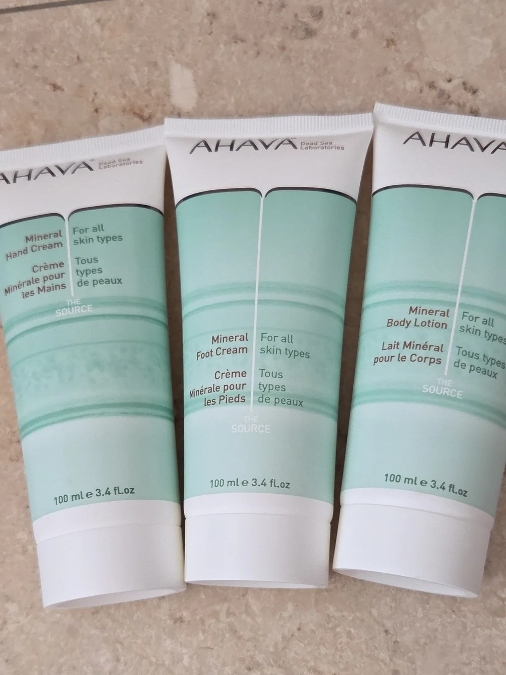 AHAVA Dead Sea Pure Salt Set Hand & Foot Cream Body Lotion Bath Crystals Set New